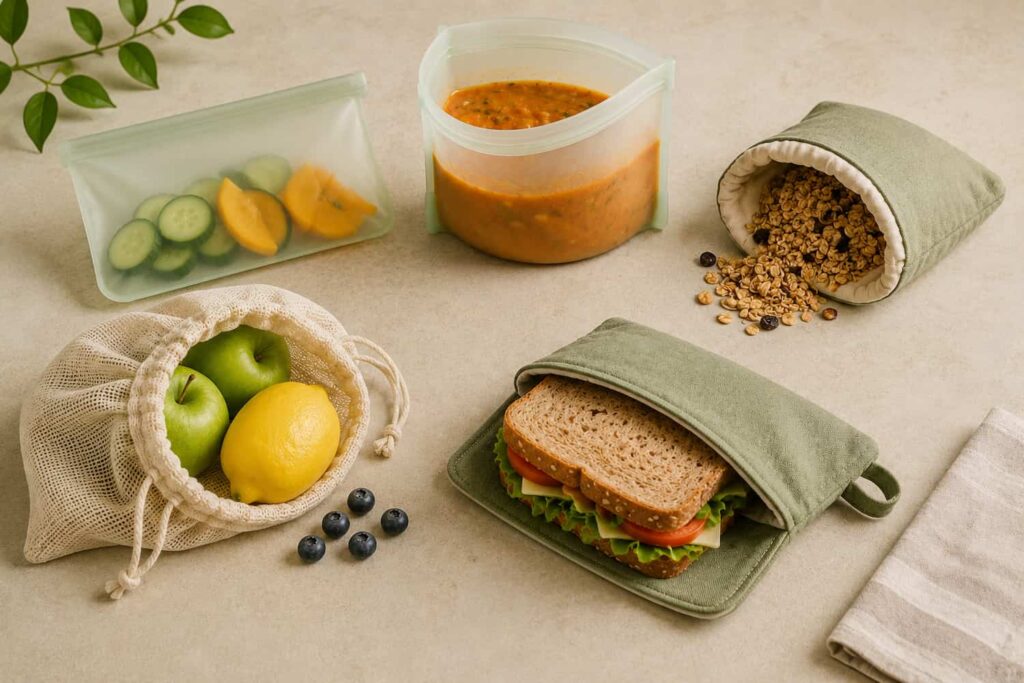 different types of reusable food storage bags