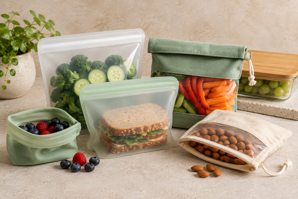 Eco-friendly food storage bags for reusable food storage