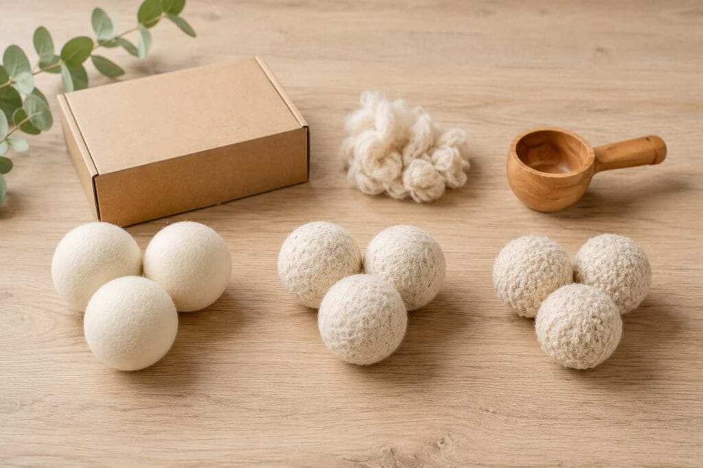 Eco-friendly wool dryer balls with different textures and quality